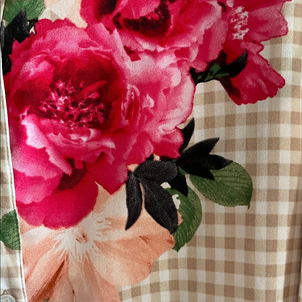 Calvin Klein Pink and Tan Checked and Floral Blouse - Picture 3 of 8